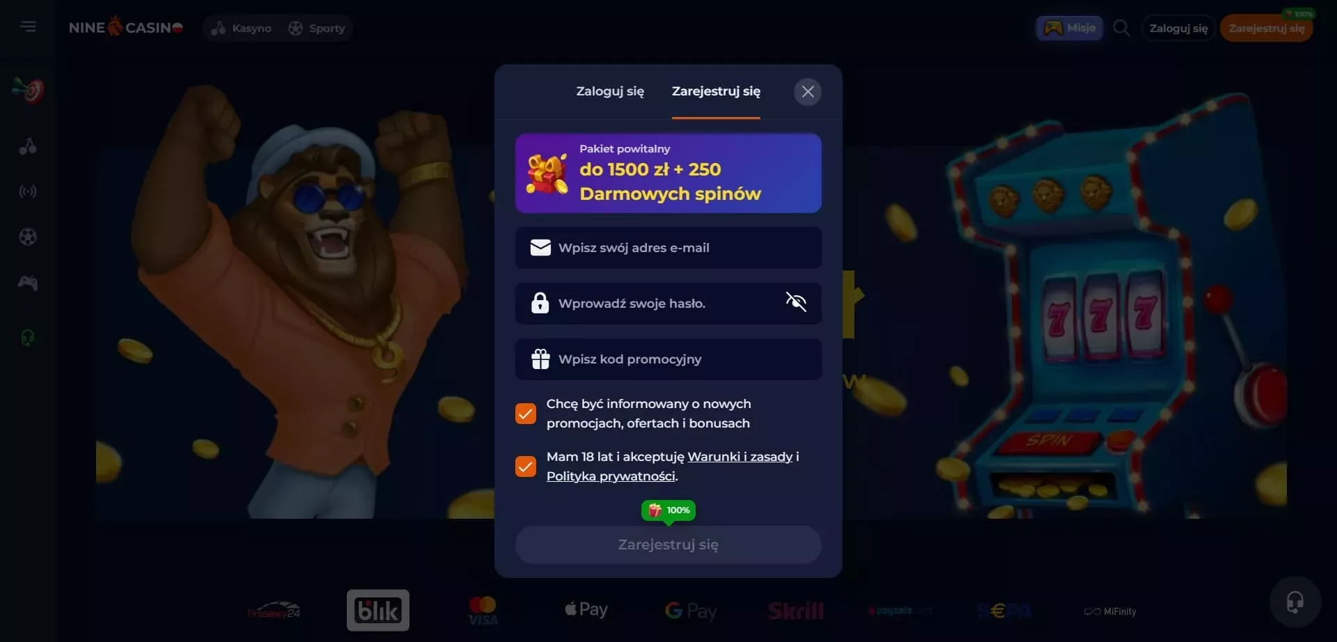 wersja mobilna nine casino