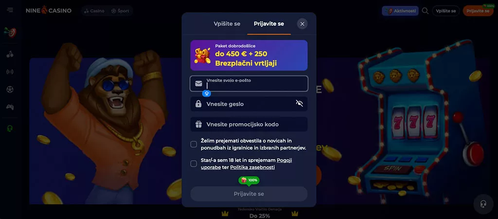 nine casino bonus brez pologa