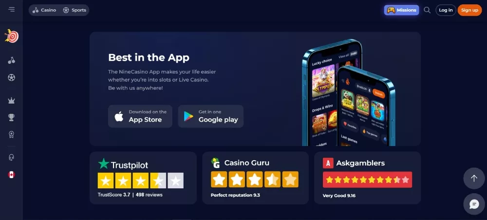 nine casino app download