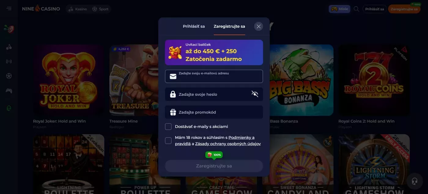 nine casino bonus bez vkladu