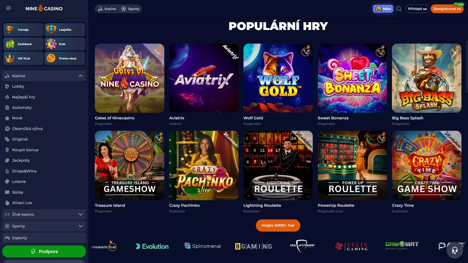 mobilní verze nine casino